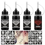 Comdoit Semi Permanent Tattoo Jagua Gel Temporary Tattoo Kit Freehand Ink 2oz (Organic Jagua Fruit Based Ink/Gel) Natural & Long Lasting - 4 Bottles Brown