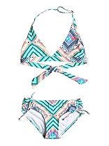Roxy Big Girls' Hippie College Halter Set Two Piece Swimsuit, Pool Blue Free Spirit, 14