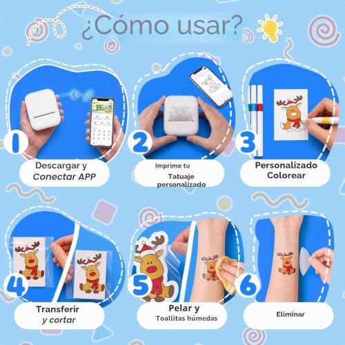 MokoMorrie Kids Temporary Tattoos Printer, Personalized Temporary Tattoos, Includes 40 Transfer Sheets and Roll, Gift for Boys and Girls Ages 5-12