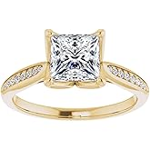 10K/14K/18K Solid Yellow Gold Handmade Engagement Ring 1.5 CT Princess Cut Moissanite Diamond Solitaire Wedding/Bridal Ring for Womens/Her Propoes Ring