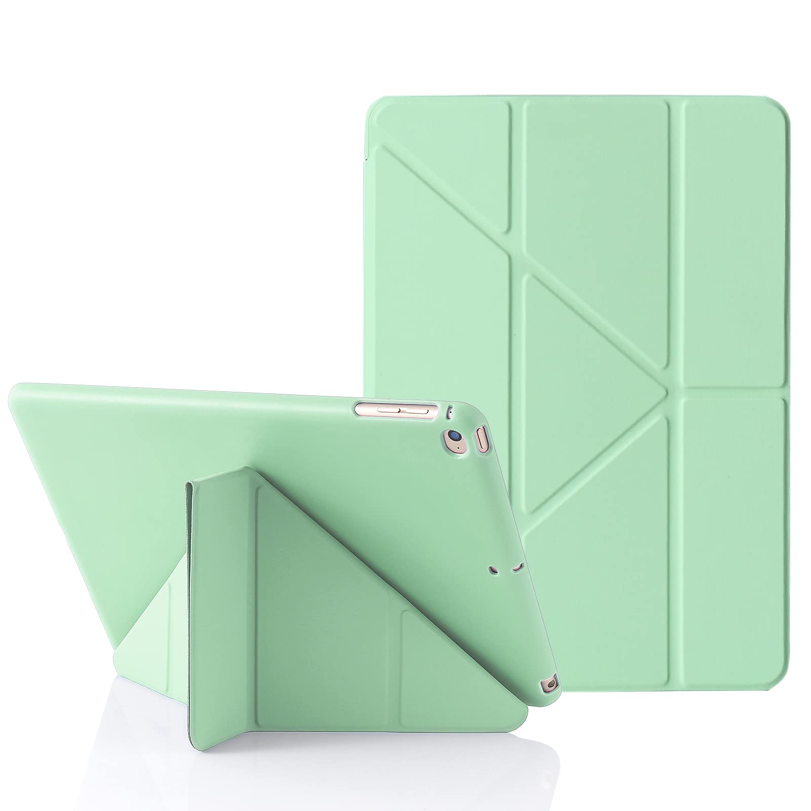 Origami iPad Case for iPad 9.7 Inch 6th 2018 & 5th 2017 Gen, also Fits iPad 9.7" Air 2013 & Air 2nd 2014, 5-in-1 Multiple Angles Viewing Positions, Smooth Silicone Cover & Soft TPU Back (Green)