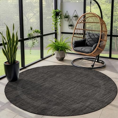 Outdoor Teppich Wetterfest Einfarbiges Design Terrasse Balkon Teppich Rund Küche Garten Sisal-Look Küchenteppich Läufer Flur, Größe: 160 cm Rund, Farb