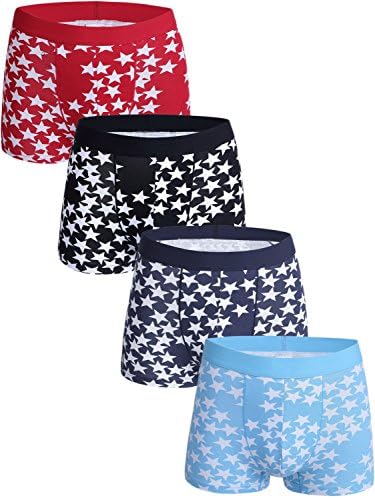 AngelCitys Men's Classic Cotton Stretch Underwear Boxer Briefs Shorts Underwear 4-Pack £¬0004#4,Black,Dark Grey,Dark Blue,Light Blue,US M,Tag L