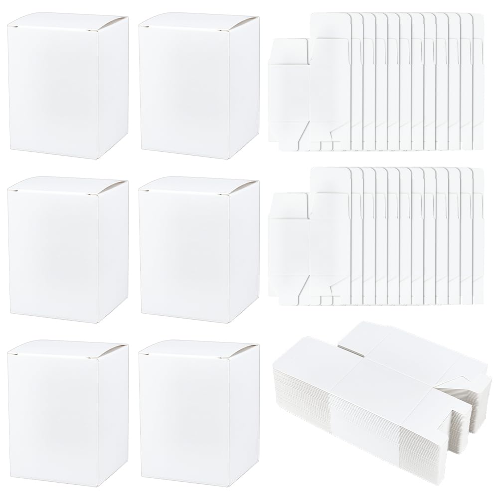 BENECREAT 120 Pack White Kraft Gift Boxes, 8x6x6cm Packing Cardboard Box Square Favour Present Box for Anniversaries, Birthdays, Weddings, Graduation
