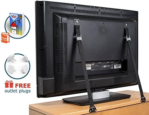 Tv and Furniture Anti-Tip Safety Straps-Premium Quality All Metal Parts,Heavy Duty Mount Anchor, Hardwear, Bolts Included. Eartquake Resistan.Free 4Outlet Plugs and Child Home Safety E-Book.