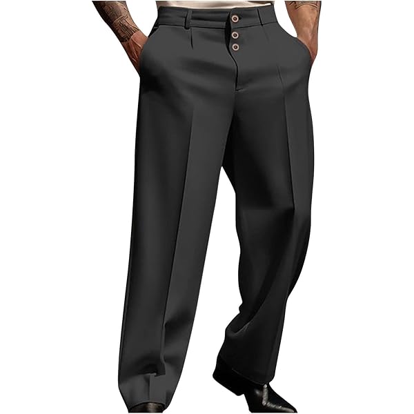 Wide Leg Straight Suit Pants for Men Solid Color Button