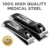 TWEEZZY Professional Grade Nail Clippers Set – Toenail Clipper for Thick Nails, Fingernail Clipper, Emery Board for Filing & PVC Storage Bag – Luxurious Manicure Set for Men & Women – Sharp Blades