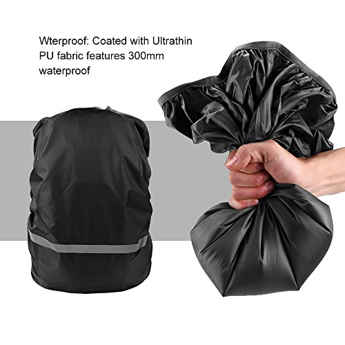 EDOBIL Rainproof Cover Waterproof Backpack Rain Cover With Reflective Strip for Hiking Camping Traveling Outdoor Activities (Black, Medium)