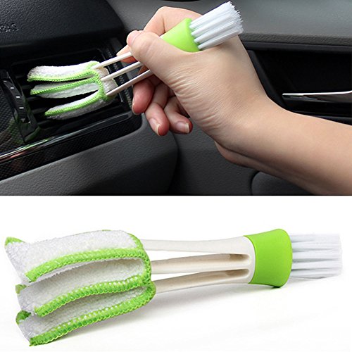Car Air Outlet Duster, Mini Double-End Car Auto Kit Air Outlet Cleaning Brush, Automotive Air Conditioner Cleaner and Brush, Dust Collector Cleaning Tool for Keyboard Window Leaves Blinds Shutter ( 16.54cm,Green)