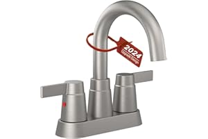 SUPWORK Bathroom Faucet Brushed Nickel 2-Handle Bathroom Sink Faucet 360 Degree High Arc Swivel Spout Centerset 4 Inch Vanity Faucet RV Bathroom Faucet 3 Holes Lavatory Faucet