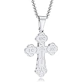 Men's Orthodox Cross Pendant Necklace - Trendy Religious Cross Chain,Hypoallergenic Waterproof Stainless Steel Christian Long Necklaces,Non Tarnish Byzantine Cross Symbol Pendants Necklace for Him
