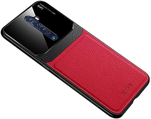 TANYO Case for OPPO Realme X2 Pro, Leather+Tempered Glass Shockproof Tough Protective Cover, Splice Style Stylish Phone Shell Lychee Texture Design, Red