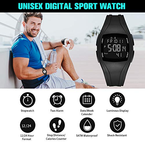 Read Step Counter Digital Sports Wristwatch for Outdoors Waterproof