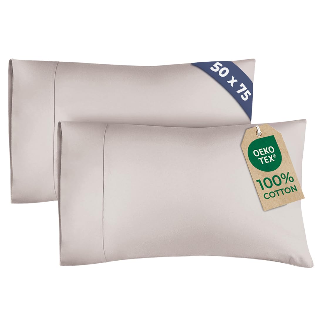 Standard Size Pillow Cases 2 Pack 50x75 cm - 100% Cotton 400 Thread Count - Open-End Design - Cooling & Breathable - Machine Washable - Hotel Quality Pillow Covers - OEKO-TEX Certified - Light Grey