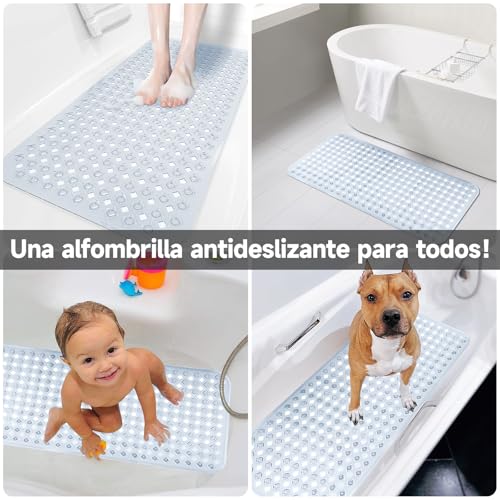 LSXD Alfombrilla para Bañera 88*40cm, Tapete para Regadera Antideslizante | Absorbente，Alfombra de Baño Transparente, Lavable a Máquina, Accesorios para Baño de Tina para Niños y Adulto Mayor(blanco).
