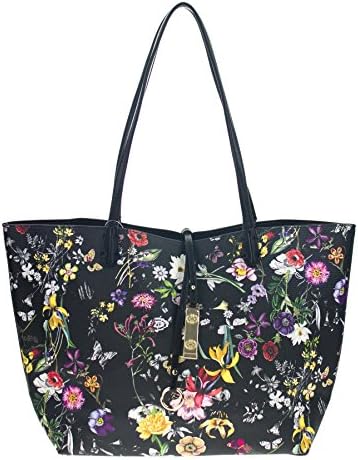 Canal Collection Reversible 2 in 1 Fashion Tote Handbag with Pouch (Flower Pattern 8)