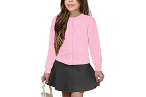 UELoop Girls' Cardigan Sweater [Cute Petal Buttons] Cotton Long Sleeve Crewneck Uniform Sweater for 5-14 Years Girls