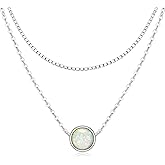 Jewlikee Opal Silver Layered Necklaces for Women White Opal Sterling Silver Layered Necklace Pendant Chain Jewelry Gifts