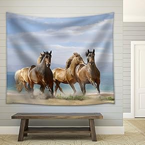 Horses in Summer - Fabric Wall Tapestry Home Decor - 51x60 inches