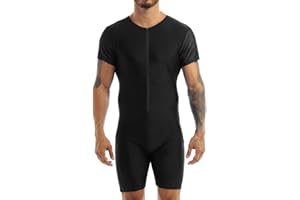 Loloda Men's Short Sleeve Zipper Bodysuit Leotard Wrestling Singlet Sports Workout Unitard Jumpsuit