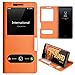 Samsung Galaxy Note 8 Case, Genuine Leather Ultra Thin Shockproof Samsung Galaxy Note 8 Cover Flip Case Window View Stand Feature Magnet Closure Phone Case for Samsung Galaxy Note 8 (Orange)