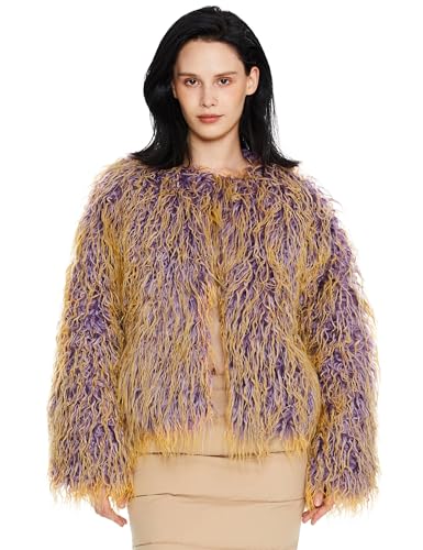 Orolay Women's Winter Shaggy Jacket - Gradient Faux Fur Down Coat with Pockets