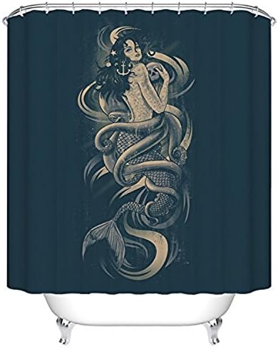 FastEngle Bath Shower Curtain with Mermaid Pattern Fabric Waterproof