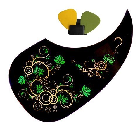 Acoustic Spanish Guitar Pickguard Anti-scratch, Tear Drop Comma Shape. Black With Patterns. Free and Fast Shipping! (From Magik Wagon)