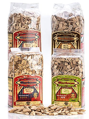 Axtschlag Räucherchips 4er Probier-Set, je 240 g Hickory, Kirsche, Buche, Apfel Wood Chips für besondere Rauch- und…
