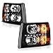 VIPMOTOZ LED Strip Headlights Headlamps Assembly For 2007-2013 Chevy Silverado 1500 2500HD 3500HD Pickup Truck DRL OE-Style Black Housing Clear Lens Driver & Passenger Side