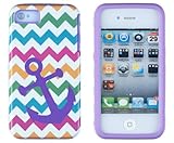 DandyCase 2in1 Hybrid High Impact Hard Nautical Anchor Colorful Chevron Pattern + Purple Silicone Case Cover For Apple iPhone 4S & iPhone 4 + DandyCase Screen Cleaner
