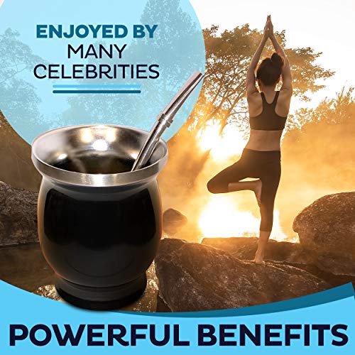 Yerba Mate Natural Gourd/Tea Cup Set of 2 (Original Traditional Mate Cup - 8 Ounces) | Includes Bombilla (Yerba Mate Straw) & Cleaning Brush | Black Stainless Steel | Double-Walled | Easy to Clean - Thumbnail 7