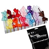 Bundle Monster 12pc Satin Ribbon Bow Elastic Girls Hair Headband Multicolor Set