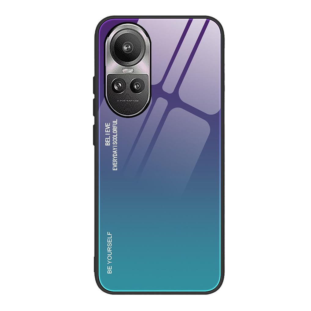 SEAHAI Case for OPPO Reno 10 5G / OPPO Reno 10 Pro 5G, Ultra Thin Gradient Color Tempered Glass Hard Back & Soft Silicone TPU Bumper Hybrid Shockproof Cover, Gradient Blue