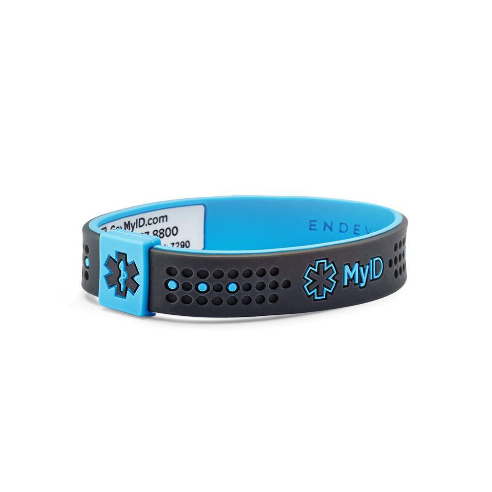 MyID Sport Medical ID Silicone Bracelet for Diabetes Epilepsy Asthma Autism and More (Large, Gray/Blue)