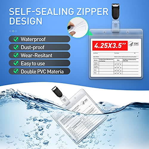 Houselog CDC Vaccination Card Protector 4.25 X 3.5 Inches,Vaccine Cards Cover Immunization Record Card Holder Clear Vinyl Plastic Sleeve with Waterproof Clip (3PCS)