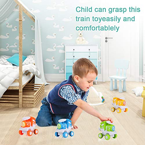 BBLIKE Toddler Car Toys, 4 Packs Early Educational Toddler Baby Toy Train Set, Friction Powered Push and Go Cars for 1 2 3 Year Old Boys & Girls Gift