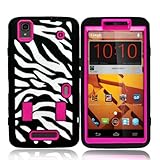 Ebestsale Hybrid Armor Shockproof Hard Soft Defender Case Back Cover for Zte Max N9520 Boost (Not for ZTE ZMAX) (Zebra Printed Hot Pink)