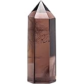 Runyangshi Smoky Quartz Natural Healing Crystal Wands Height 2.8"-3.1", 6 Faceted Prism Wand Reiki Chakra Stone, Natural Quartz