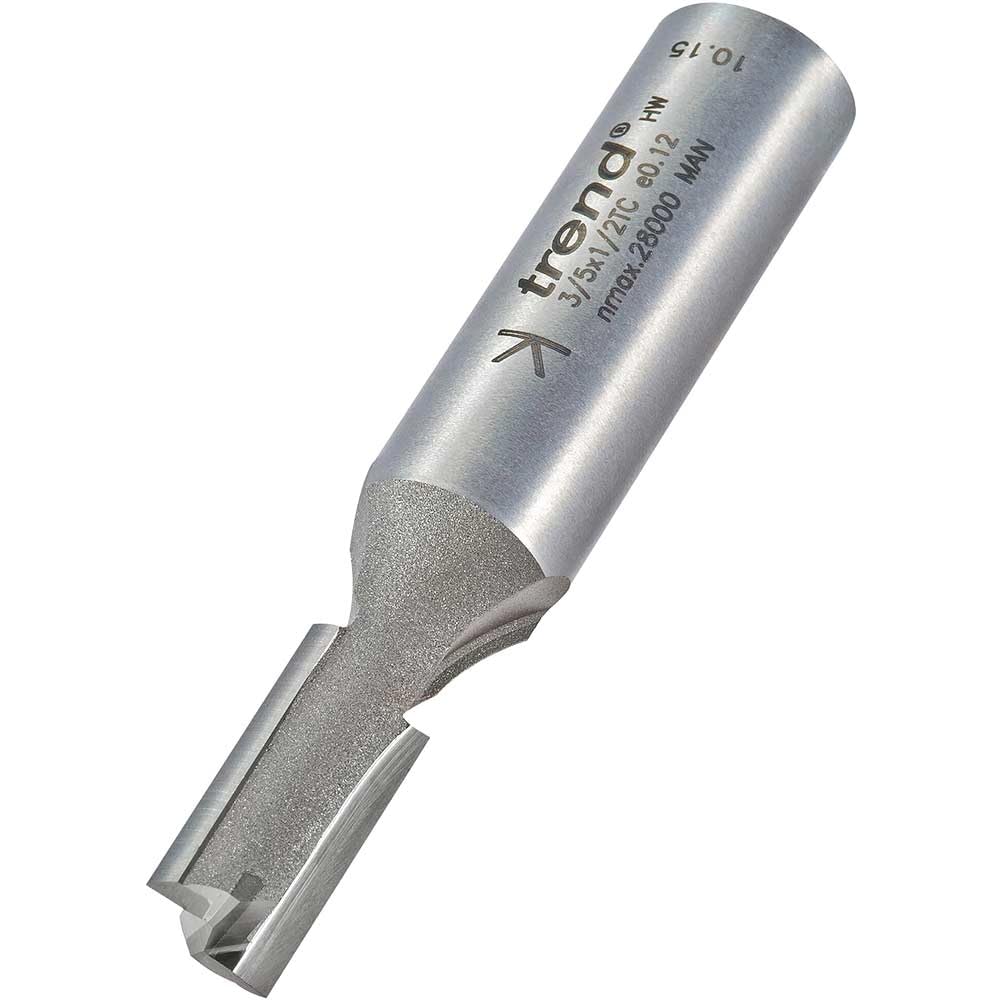 Trend Professional Straight Two Flute Router Cutter, 1/2 Inch Shank, 9mm Cut Diameter, Tungsten Carbide Tipped, 3/5X1/2TC