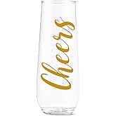 TOSSWARE POP 9oz Flute Cheers Series, SET OF 6, Premium Quality, Recyclable, Unbreakable & Crystal Clear Plastic Printed Champagne Glasses