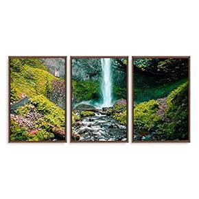 3 Piece Framed Canvas Wall Art for Living Room, Bedroom Waterfall in Deep Forest of Croatia Canvas Prints for Modern Home Decoration Ready to Hang - 16"x24"x3 Panels