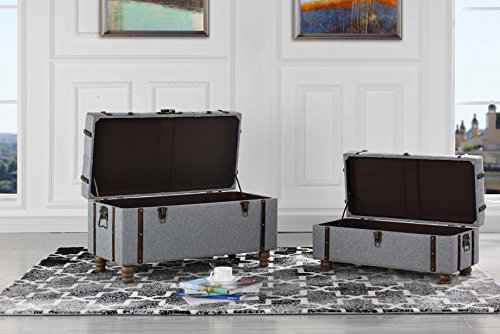 Sofamania 2-Piece Classic Tufted Linen Fabric Storage Chests/Accent Table/Bench (Grey)