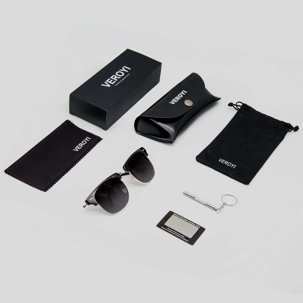 Polarized Sunglasses, Veroyi 8033-C2 Classic Semi-rimless Sun Glasses with HD Polarized Lens for Men, Women, UV400 Protection, Metal Frame & Temple.
