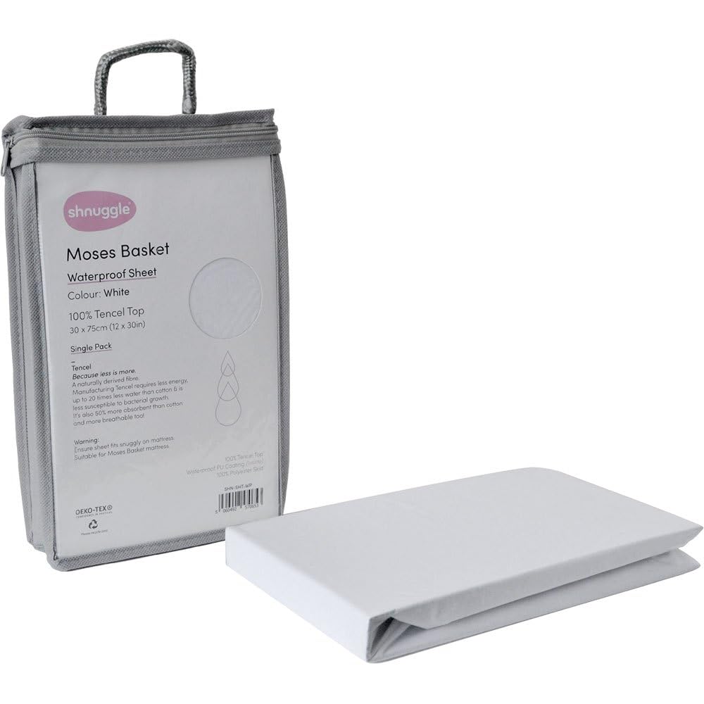 Shnuggle Waterproof Moses Basket Sheet – Super Soft Tencel Jersey Mattress Protector – Breathable, Absorbent & Anti-Allergy Baby Moses Basket Mattress Cover