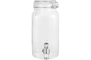 LALAFINA Drink Dispenser with Faucet 2L Glass Juice Jar, Sealed Barrel Suitable for Homemade Wine and Enzyme