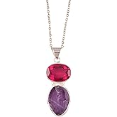 Ruby and Raw Amethyst Crystals Pendant Necklace, Healing Crystals, Birthday, Gift for Her, Dainty Handmade Bezel Gemstone Jewelry 18 inch AAA+ Quality