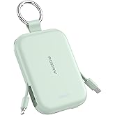 RORRY Portable Charger, 5000mAh Portable Charger Power Bank with Built-in Cables, Travel Keychain Charger Battery Pack for iPhone 17/16/15/14/13/12, for AirPods 2/3/4/Pro, Green