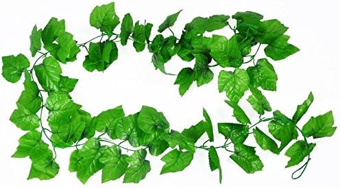 Oxeanus Artificial Plants Green Grape Vine 2.4m Green Leaves Fake Plant Plastic Simulation Flowers Vines For Courtyard Decoration