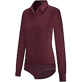 Tapata Womens Bodysuit Blouse Button Down One-Piece Long Sleeve Solid Office Work Shirt Casual Tops